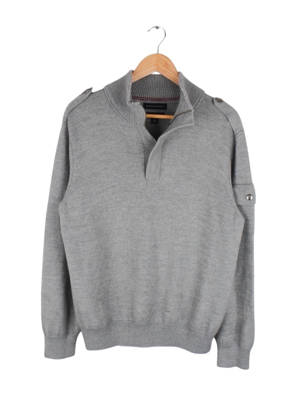 Banana Republic Grey Italian Yarn 1/4 Zip Mock Neck Sweater Men's Size Large‎
